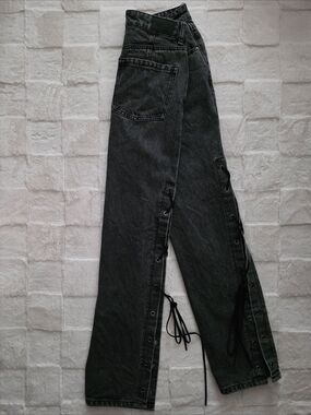 twik Black Lace-Up Side Panel High Rise Wide Leg Jeans